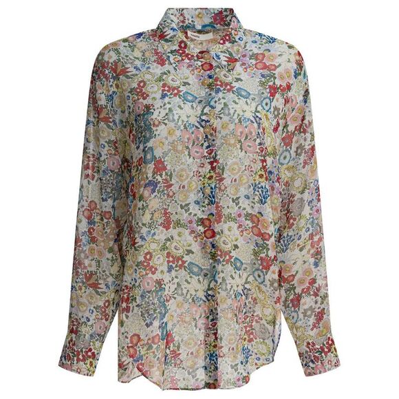 KHAITE Women's Floral Print Long Sleeve Shirt Women WHITE Shirts